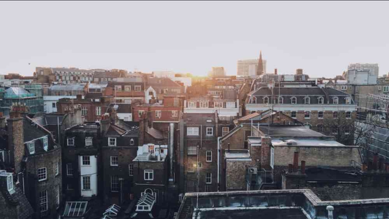 Beautiful UK residential street with traditional rooftops