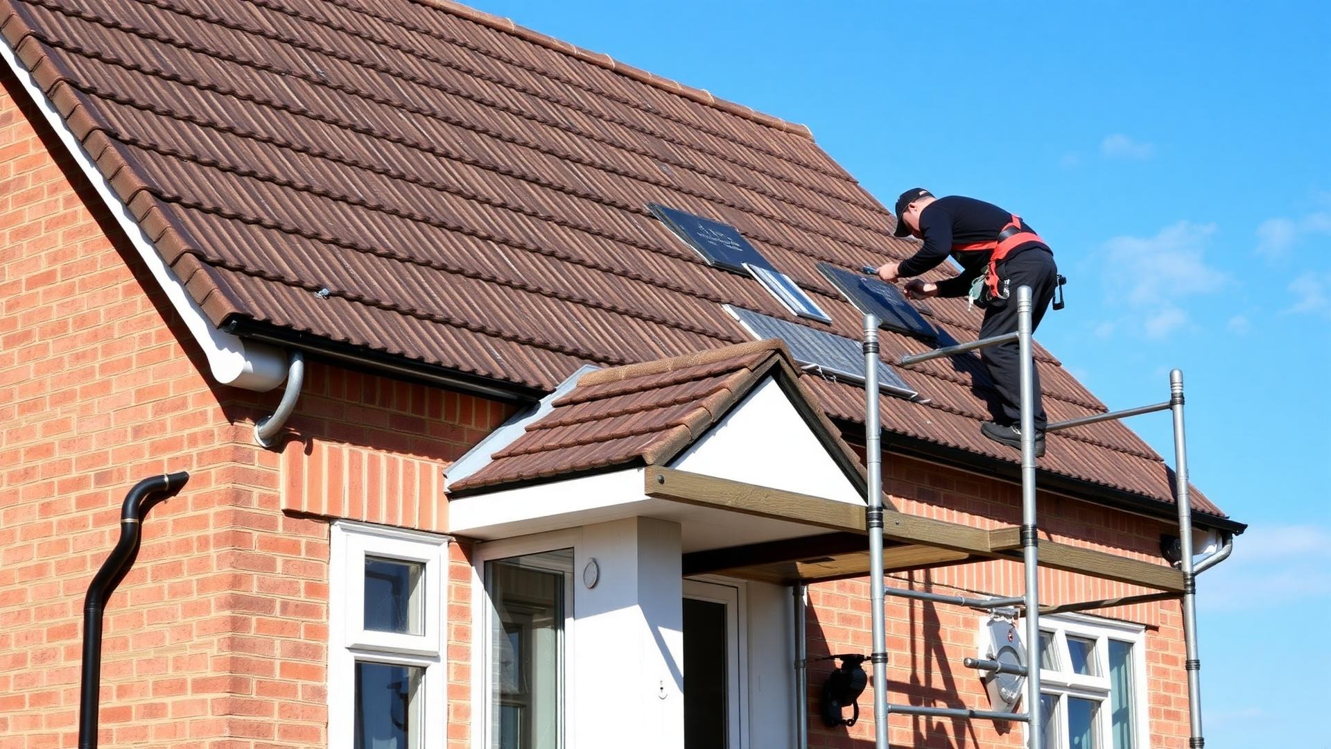 Professional roofers working on a UK property